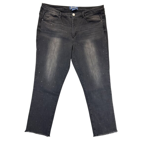 Democracy Jeans Womens 14 Black Denim High‎ Rise Frayed Hem Jeweled - Picture 1 of 9